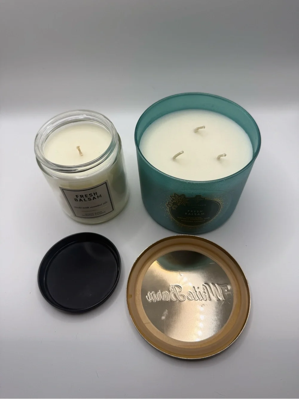 White Barn Fresh Balsam Candle Set – Green & White Jars - Picture 3 of 4